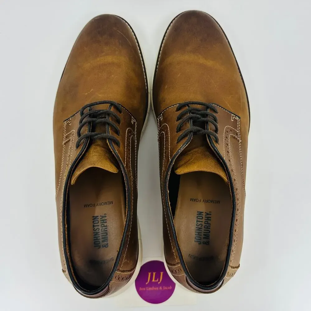 Johnston & Murphy Men's Holden Plain Toe Tan Oiled Leather Oxfords Size 10